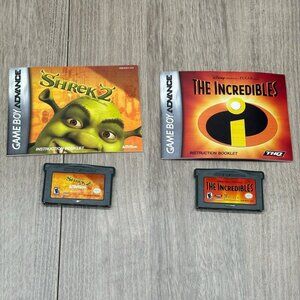 2004 Shrek 2 & The Incredibles Nintendo Game Boy Advance Authentic Tested
